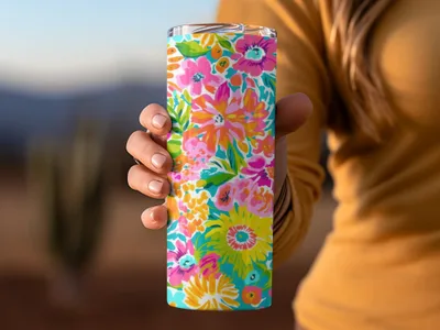 Vibrant Floral Pattern Insulated Tumbler Flask