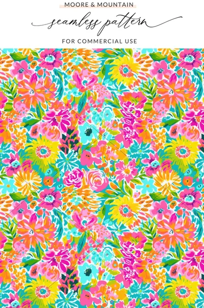 Vibrant Floral Seamless Pattern for Commercial Use