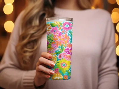 Colorful Floral Design Insulated Tumbler with Lid