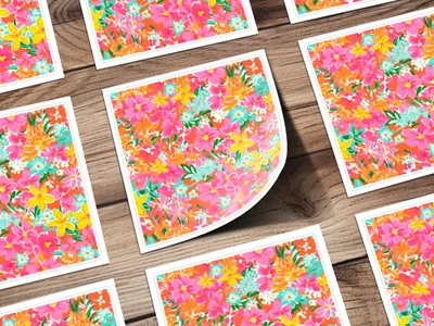 Bright Floral Pattern Colorful Design Sticker Set