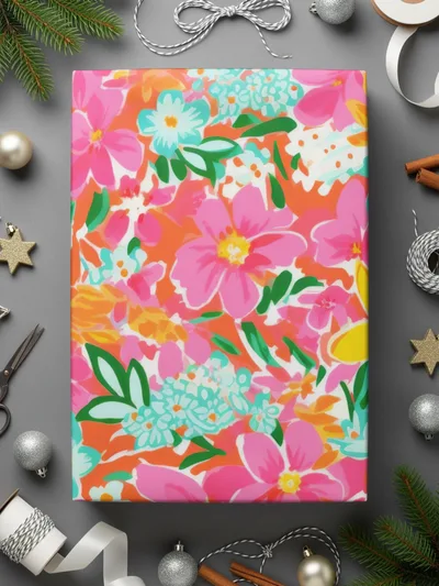 Colorful Floral Design Festive Holiday Wrapping Paper