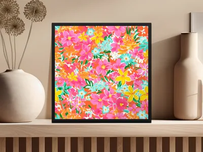 Vibrant Floral Art Print with Colorful Blooms Design
