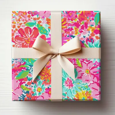 Vibrant Floral Gift Box with Elegant Beige Bow
