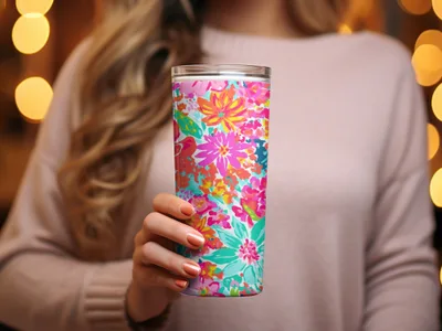Colorful Floral Pattern Insulated Tumbler for Drinks