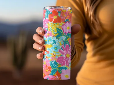 Bright Floral Pattern Insulated Travel Tumbler Cup