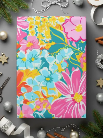 Bright Floral Pattern Gift Wrapping Paper Christmas