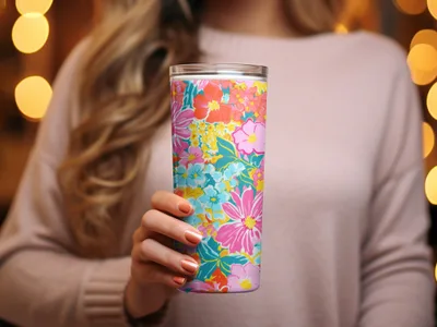 Colorful Floral Patterned Insulated Tumbler Product