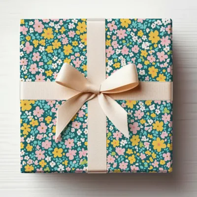 Floral Patterned Gift Box with Cream Ribbon Bow