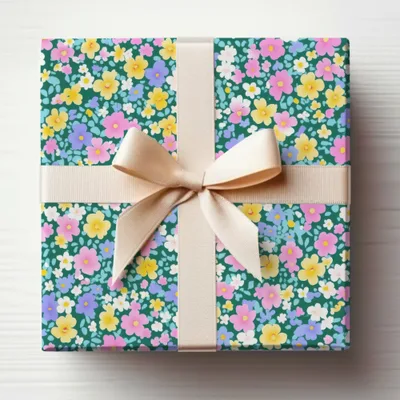 Beautiful Floral Design Gift Box with Ribbon Bow