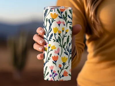Colorful Floral Design Insulated Tumbler Coffee Cup