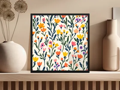 Vibrant Floral Pattern Framed Wall Art Decor Product