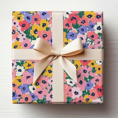 Floral Pattern Gift Box with Beige Ribbon for Any Occasion