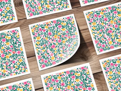 Bright Colorful Floral Pattern Square Stickers