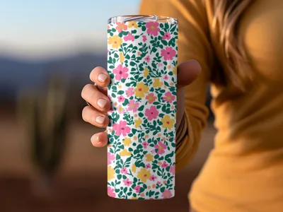 Colorful Floral Patterned Insulated Tumbler Product