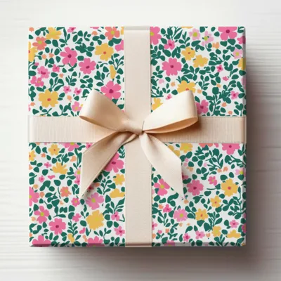 Colorful Floral Print Gift Wrap with Ribbon