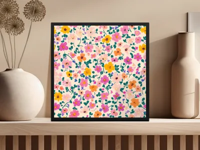 Colorful Floral Pattern Framed Print Wall Art Decor