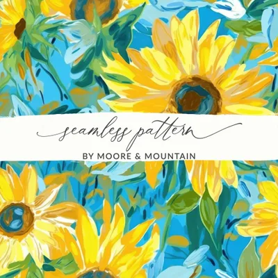 Sunflower Digital Paper, Floral Pattern JPEG, Seamless Texture, Sunny Summer Design, Scrapbooking, Crafts, Fabric Print, Backgrounds