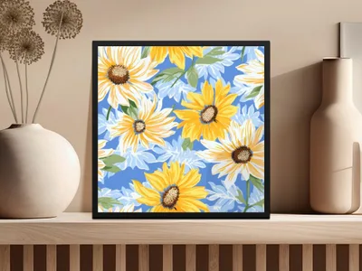 Sunflower Digital Paper, Floral Seamless Pattern, Commercial Use Background, Yellow Flower Clipart, Summer Print Fabric Pattern - Moore and Mountain