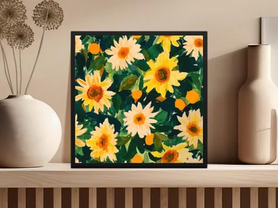 Sunflower Digital Paper, Floral Seamless Pattern, Summer Flowers, Hand Painted Style, Repeating Pattern, Fabric Design, Digital Download - Moore and Mountain