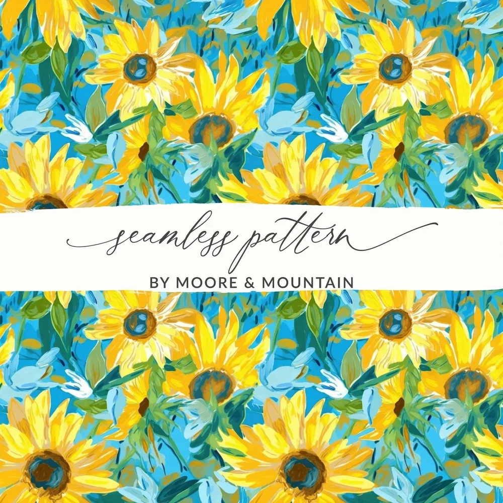 Sunflower Digital Paper, Floral Seamless Pattern, Yellow Flower JPEG Files, Fabric Design, Scrapbooking Paper, Digital Download - Moore and Mountain