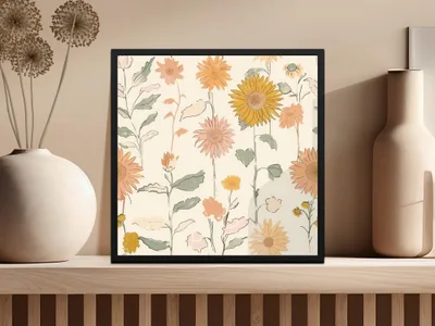 Sunflower Digital Paper, Seamless Floral Pattern, Boho Chic Design, Digital Background, Fabric Design, 12x12 JPEG, Printable Paper - Moore and Mountain