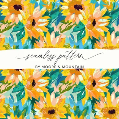 Sunflower Digital Paper, Watercolor Floral Pattern, Summer Seamless Design, Yellow Flower Print, Sunny Botanical Image, Digital Download