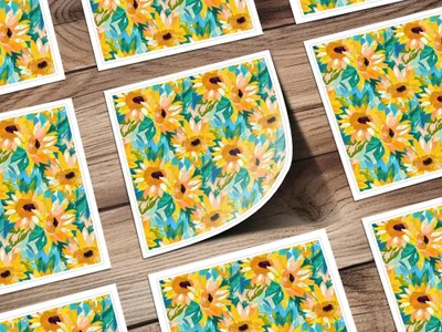 Sunflower Digital Paper, Watercolor Floral Pattern, Summer Seamless Design, Yellow Flower Print, Sunny Botanical Image, Digital Download - Moore and Mountain