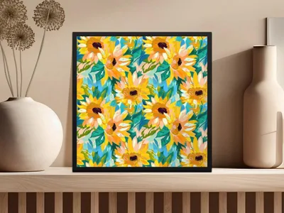 Sunflower Digital Paper, Watercolor Floral Pattern, Summer Seamless Design, Yellow Flower Print, Sunny Botanical Image, Digital Download - Moore and Mountain