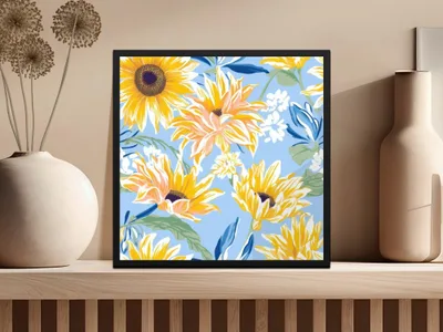 Sunflower Seamless Pattern, Floral Digital Paper, Sunny Yellow Flower Print, Fabric Design, Printable Background, Commercial Use - Moore and Mountain