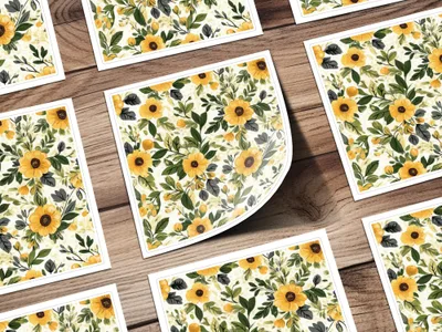 Sunflower Seamless Pattern, Floral Digital Paper, Watercolor Flower Backgrounds, Fabric Design, Commercial Use - Moore and Mountain