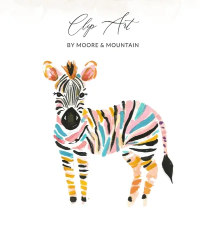 SVG Colorful Watercolor Preppy Zebra Digital Clipart PNG SVG, Vibrant Pastel Illustration, Y2K Aesthetic, Commercial Use, Instant Download Art