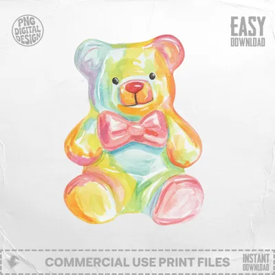 Watercolor teddy bear with pink bow on textured background.
