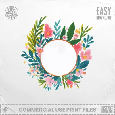 Floral wreath with circular empty space in center, "EASY DOWNLOAD" text at top.