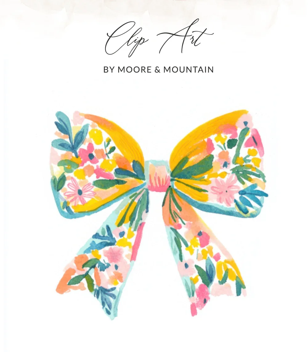 SVG Floral Bow Watercolor Illustration PNG SVG, Preppy Clipart Graphic, Colorful Pastel Design, Whimsical Art Print, Girly Sticker File