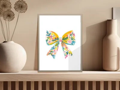 SVG Floral Bow Watercolor Illustration PNG SVG, Preppy Clipart Graphic, Colorful Pastel Design, Whimsical Art Print, Girly Sticker File