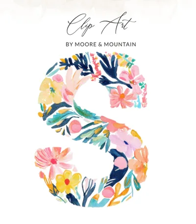 SVG Floral Letter S Clipart Digital Download, Watercolor Monogram S PNG SVG, Preppy Alphabet Art, Commercial Use, Printable Wall Art