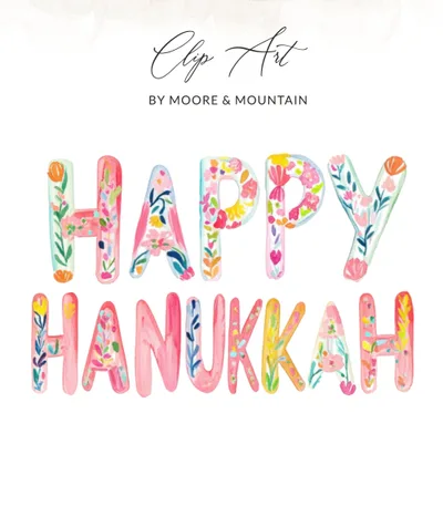 SVG Happy Hanukkah Preppy Painterly SVG, Gouache Digital PNG, Watercolor Pastel Art, Brushstroke Clipart, Hand Drawn Festive Graphic