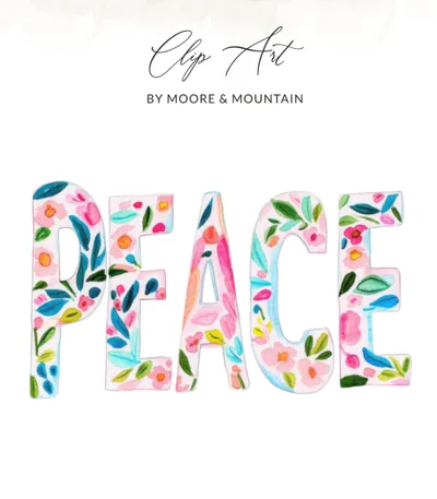 SVG PEACE Watercolor Preppy Clipart Digital, Vibrant Pastel PNG, Tropical Floral Hand Painted Art, Commercial Use, Instant Download, Designer