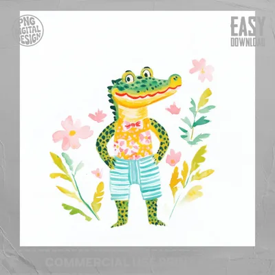 SVG Preppy Alligator SVG, Girly Alligator PNG, Floral Alligator, Cute Alligator Clipart, Tropical Alligator Illustration, Cricut SVG File