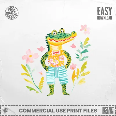 SVG Preppy Alligator SVG, Girly Alligator PNG, Floral Alligator, Cute Alligator Clipart, Tropical Alligator Illustration, Cricut SVG File