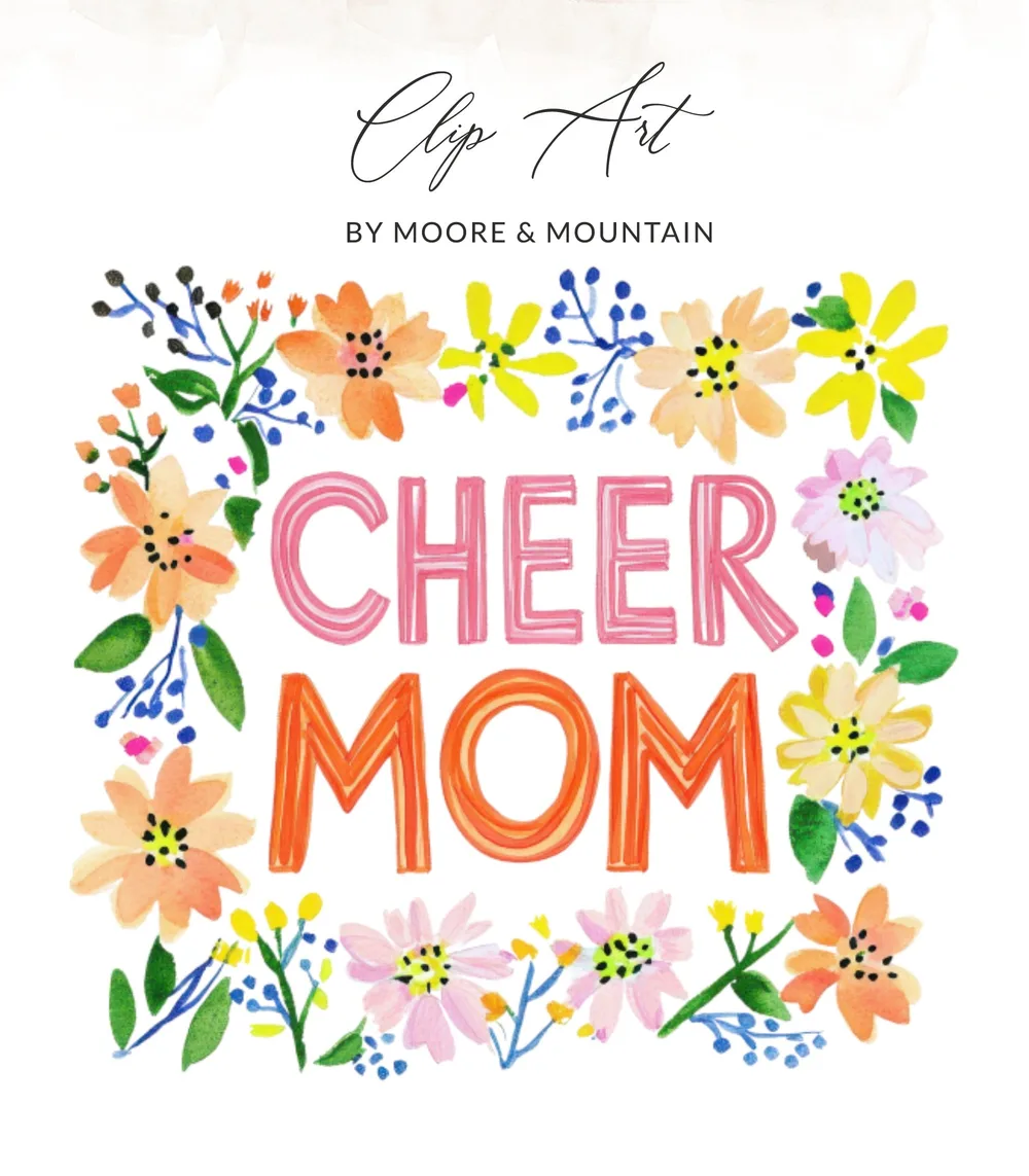 SVG Preppy Cheer Mom PNG, SVG, Gouache Style Illustration, Watercolor Graphic, Painterly Pastel Artwork, Vibrant Artsy Girly Clipart, Trendy
