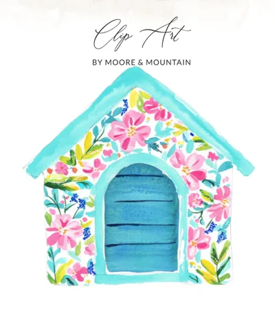 SVG Preppy Floral Dog House SVG, Watercolor Spring Summer T-Shirt Design, Happy Cottage Digital Clip Art, Whimsical Pet Home Printable PNG
