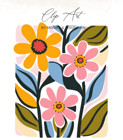 SVG Preppy Floral PNG SVG, Tropical Flower Clipart, Vibrant Pastel Graphic, Watercolor Illustration, Girly Sticker Design, Digital Download