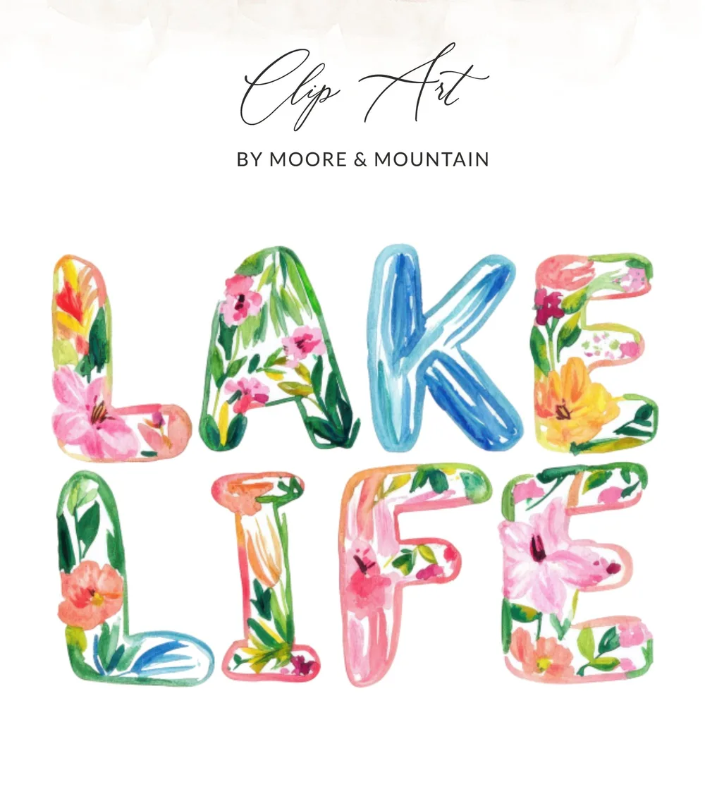 SVG Preppy lake life png svg, Watercolor Floral Painterly Graphic, Gouache Style Illustration Clipart, Artsy Girly Digital Download, Trendy