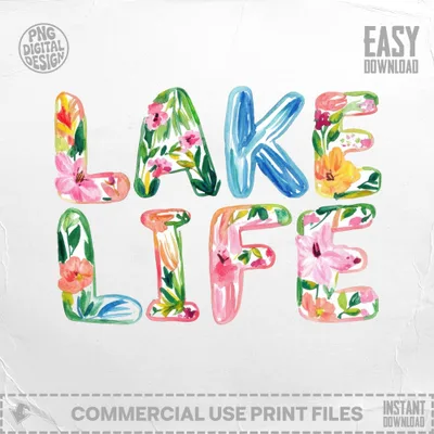 SVG Preppy lake life png svg, Watercolor Floral Painterly Graphic, Gouache Style Illustration Clipart, Artsy Girly Digital Download, Trendy