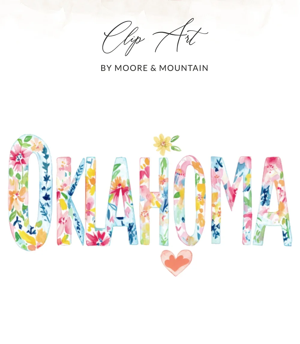 SVG Preppy Oklahoma PNG, SVG Digital Download, Watercolor Floral State Art, Painterly Pastel Artwork, Artsy Girly Clipart, Vibrant Aesthetic