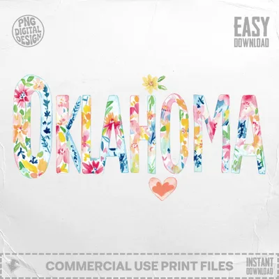 SVG Preppy Oklahoma PNG, SVG Digital Download, Watercolor Floral State Art, Painterly Pastel Artwork, Artsy Girly Clipart, Vibrant Aesthetic