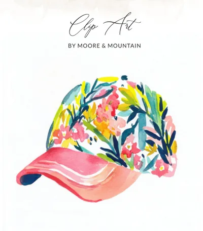 SVG Preppy Painterly Baseball Cap Digital SVG, Hand Painted Floral PNG Clipart, Gouache Style Illustration, Vibrant Watercolor Preppy Graphic