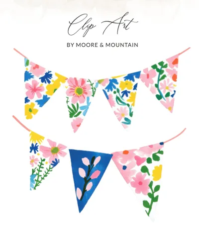 SVG Preppy Painterly Bunting PNG, SVG Digital, Gouache Style Floral Illustration, Vibrant Pastel Artwork, Trendy Hand Drawn Clip Art, Artsy
