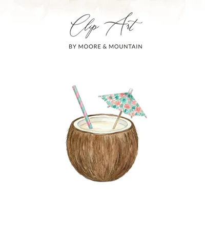 SVG Preppy Painterly Coconut Drink Digital Art | Watercolor Tropical Cocktail PNG SVG Clipart | Summer Vacation Artsy Girly Graphic Design